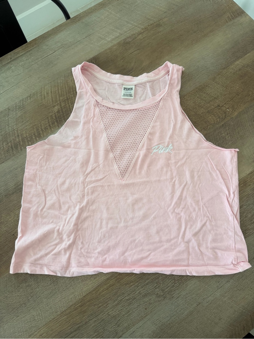 PINK Victoria’s Secret Light Pink Mesh Cutout Crop Tank Top | Size L